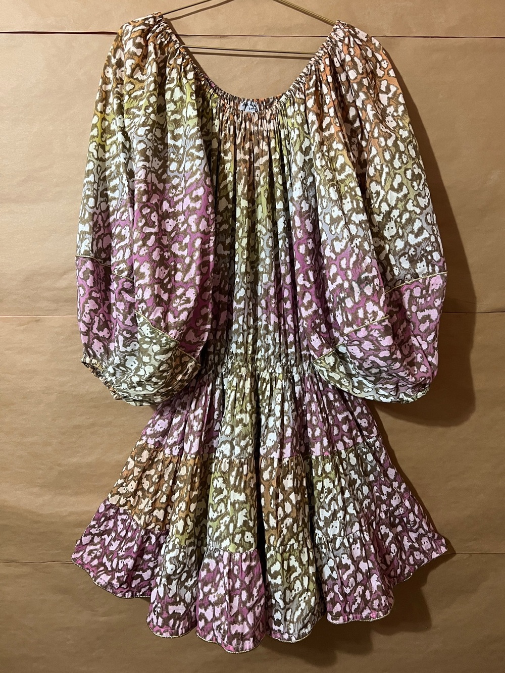 Juliet Dunn | Snow Leopard Tie Dye Mini Dress Off The Shoulder Boho One Size
